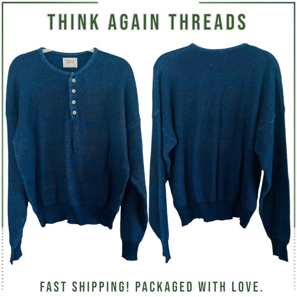 Native America by ALPS 1/4 Button Front Cozy Knit Henley Sweater Navy Blue XL - Picture 1 of 7